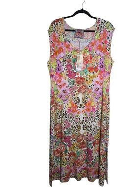 Johnny Was Floral Leopard Maxi Dress in Pink, Orange, Green, Purple